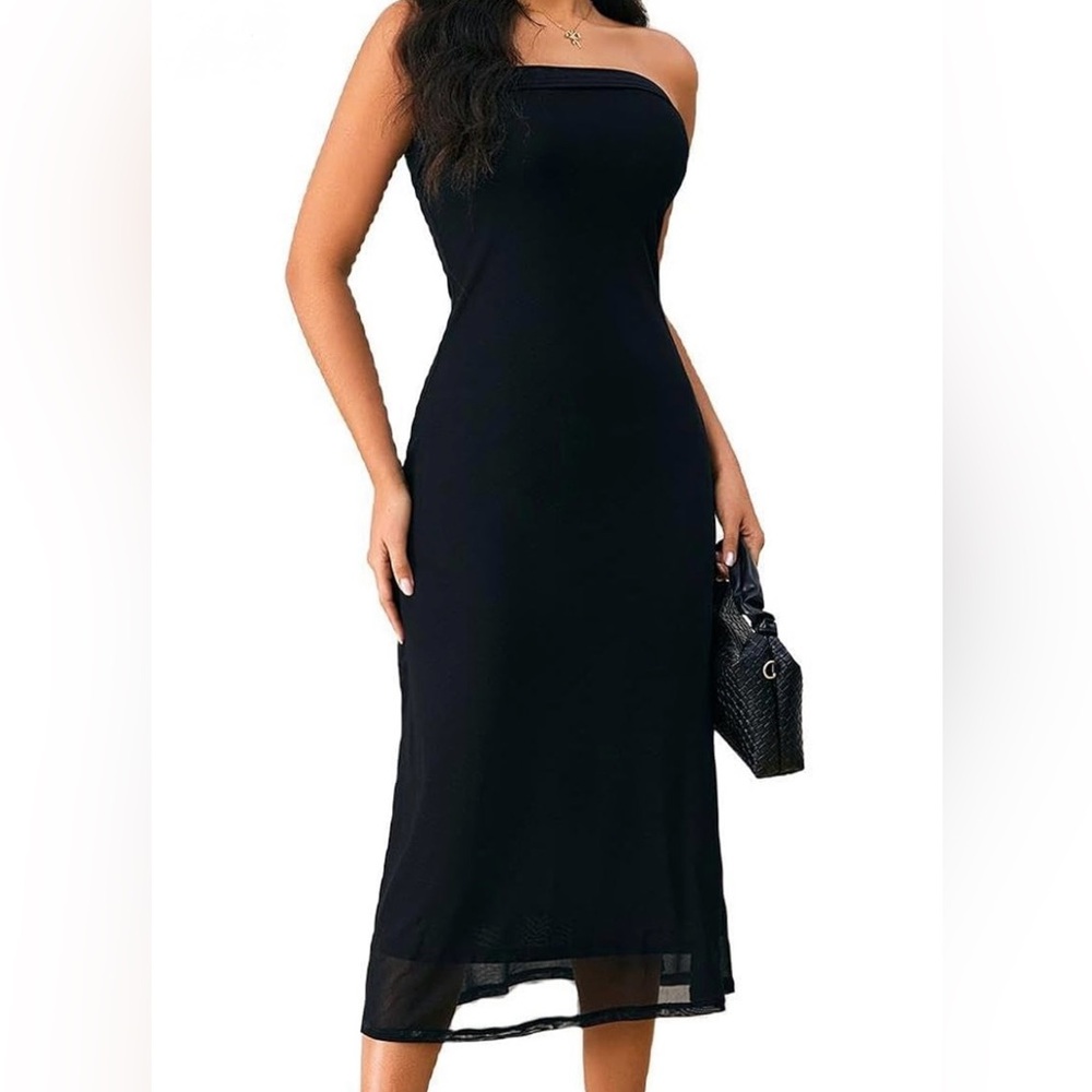 Amazon Strapless Sheer Layered Midi Dress | Brand New